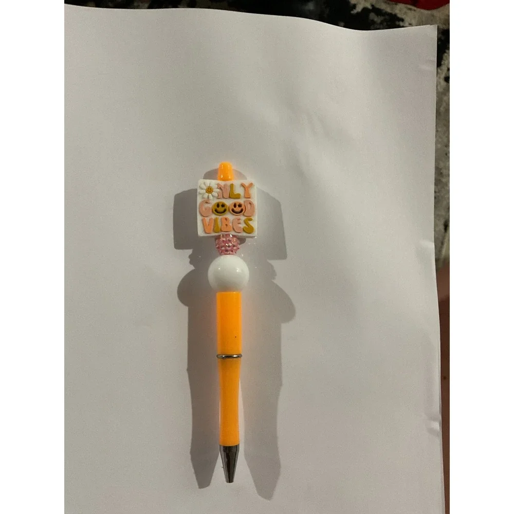 Only Good Vibes Beaded Pen Orange Smiley Face Daisy Retro Stationery Gift